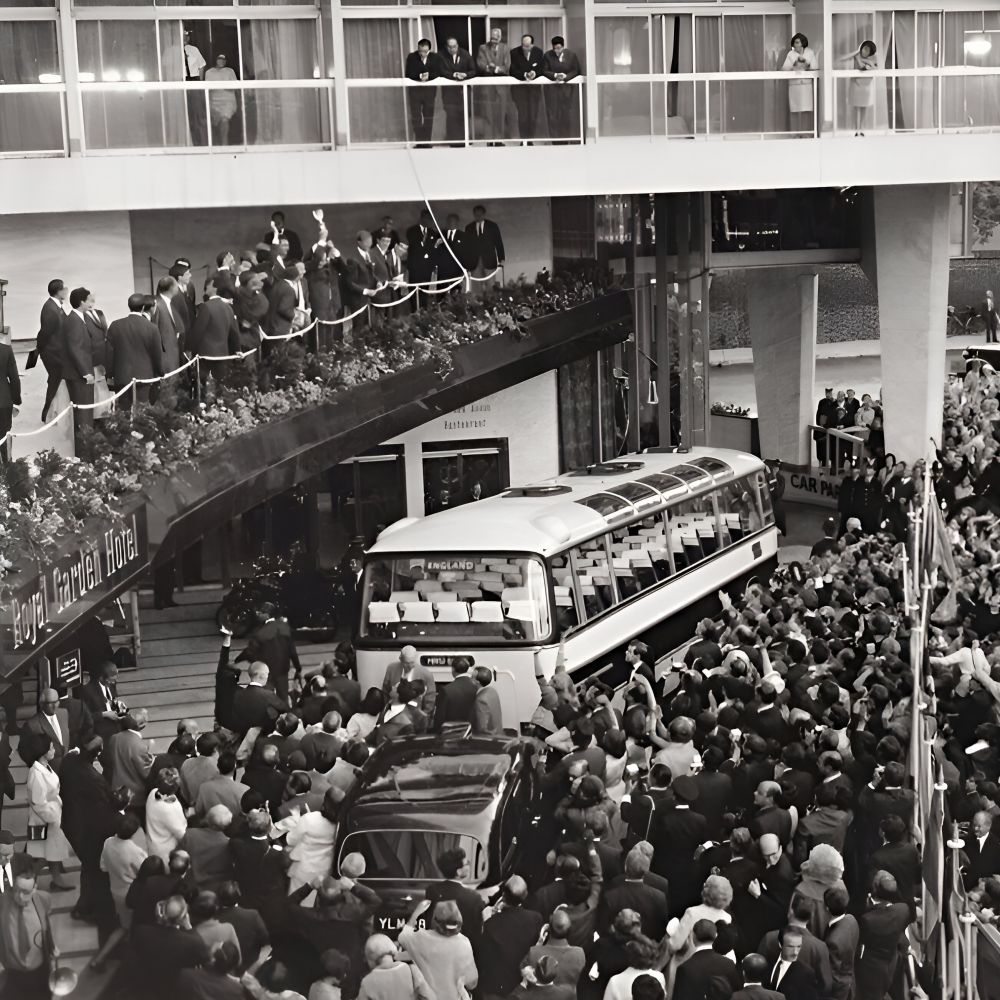 The historical moment in 1966 when the England Football Team won World Cup and celebrated at Royal Garden Hotel.